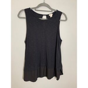 J. Crew Tank Top Womens Large Black Mixed Media Keyhole‎ Back Sleeveless
